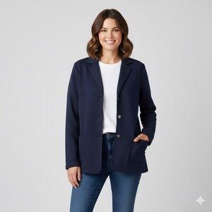 CHAPS Women’s Navy Blue Knit Blazer Jacket Size 1X with Button and Pockets